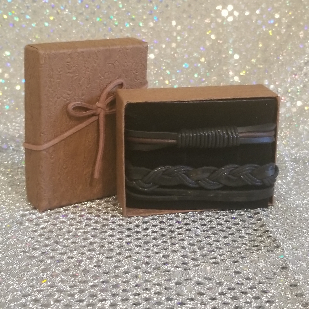 Set of Two Handmade Leather Bracelets